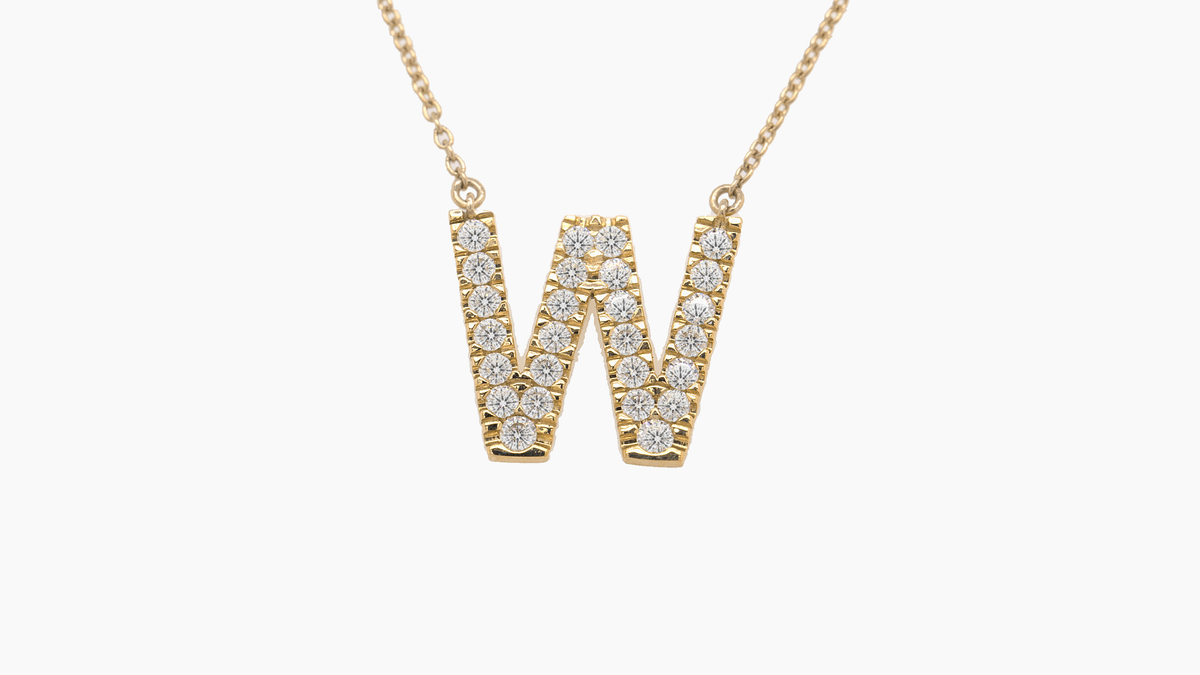 Large Diamond Initial with Chain — W — Yellow Gold