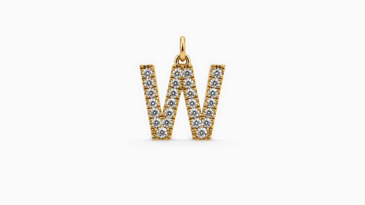 Large Diamond Initial Pendant — W — Yellow Gold
