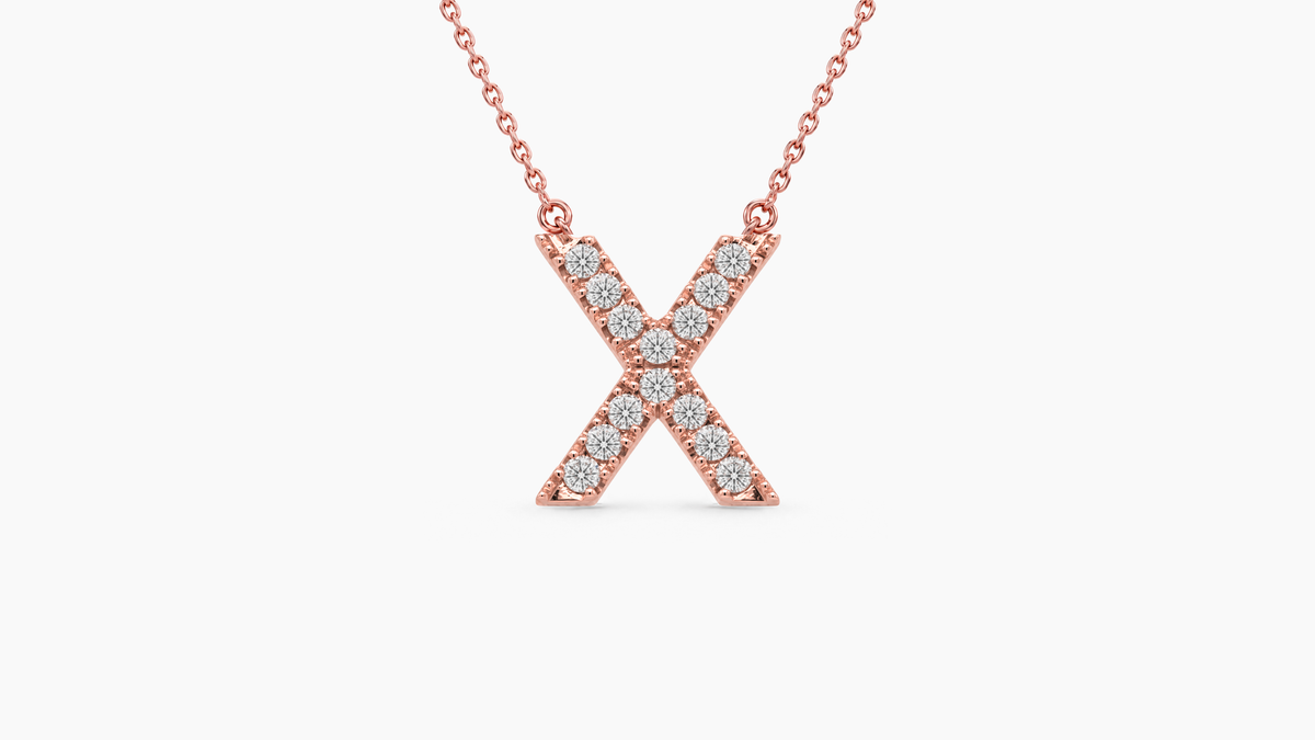 Large Diamond Initial with Chain — X — Rose Gold