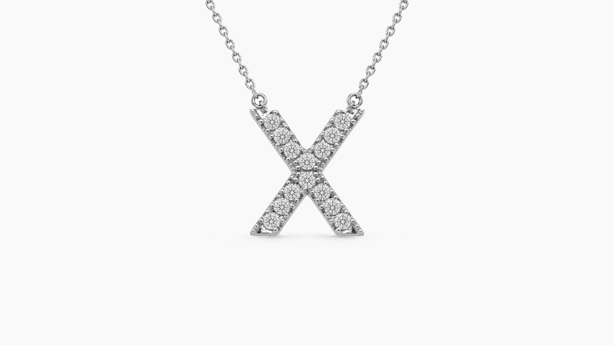 Large Diamond Initial with Chain — X — White Gold