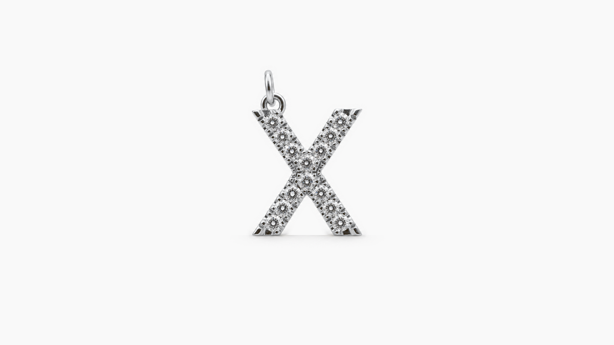Large Diamond Initial Pendant — X — White Gold