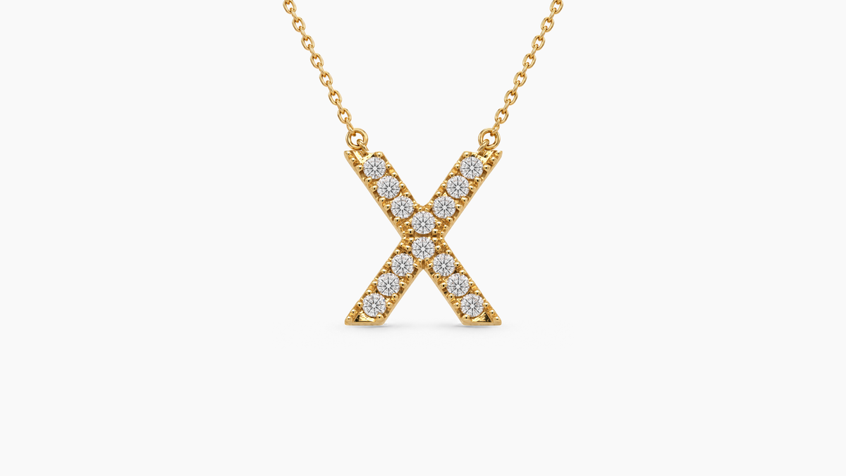 Large Diamond Initial with Chain — X — Yellow Gold