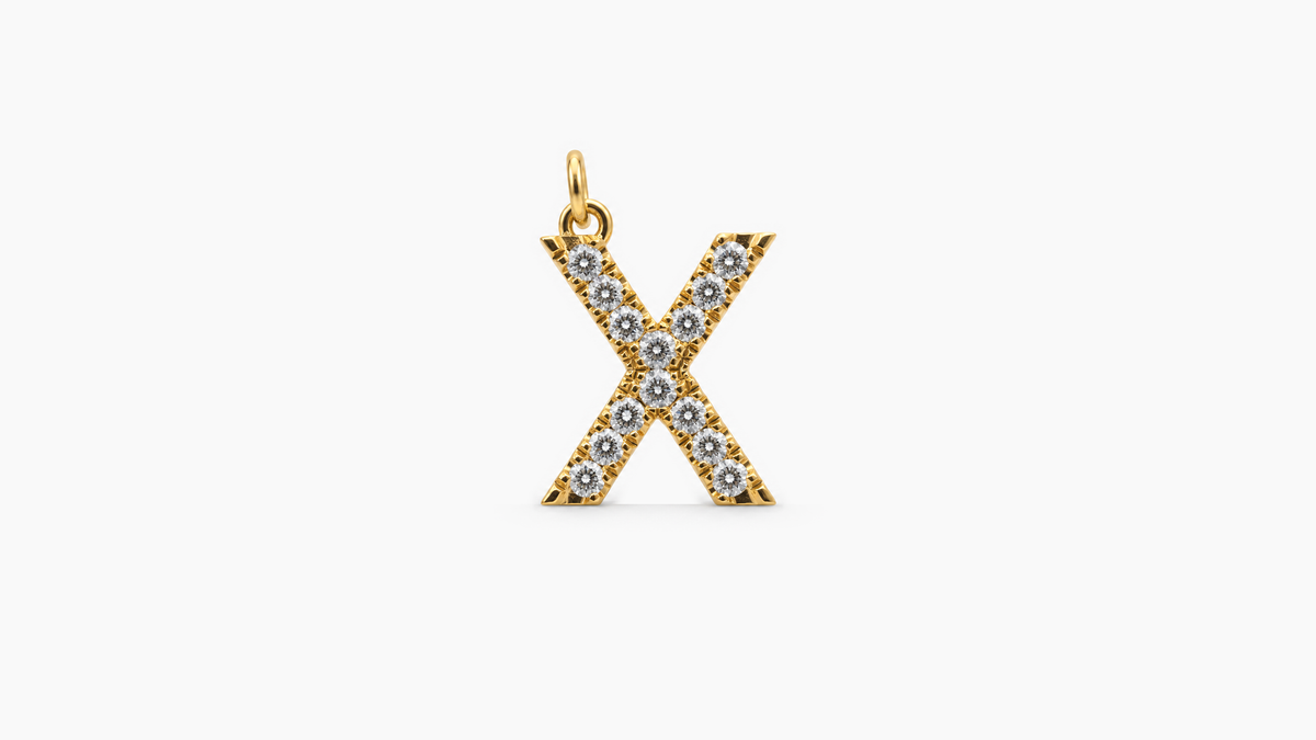 Large Diamond Initial Pendant — X — Yellow Gold