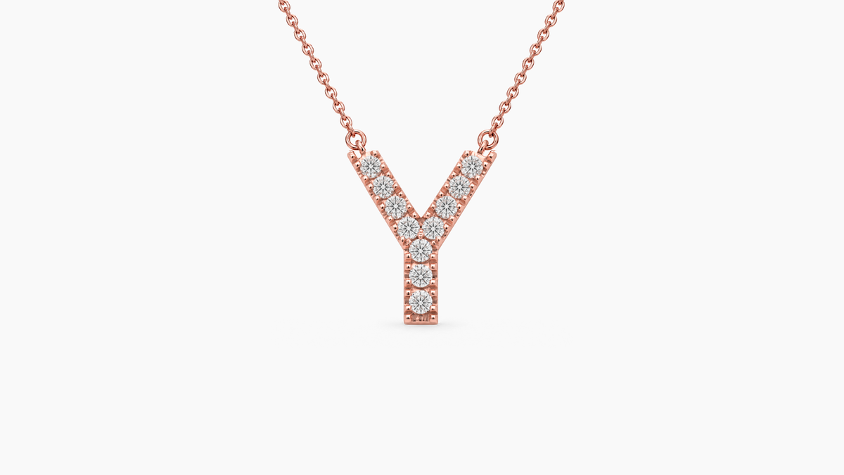 Large Diamond Initial with Chain — Y — Rose Gold