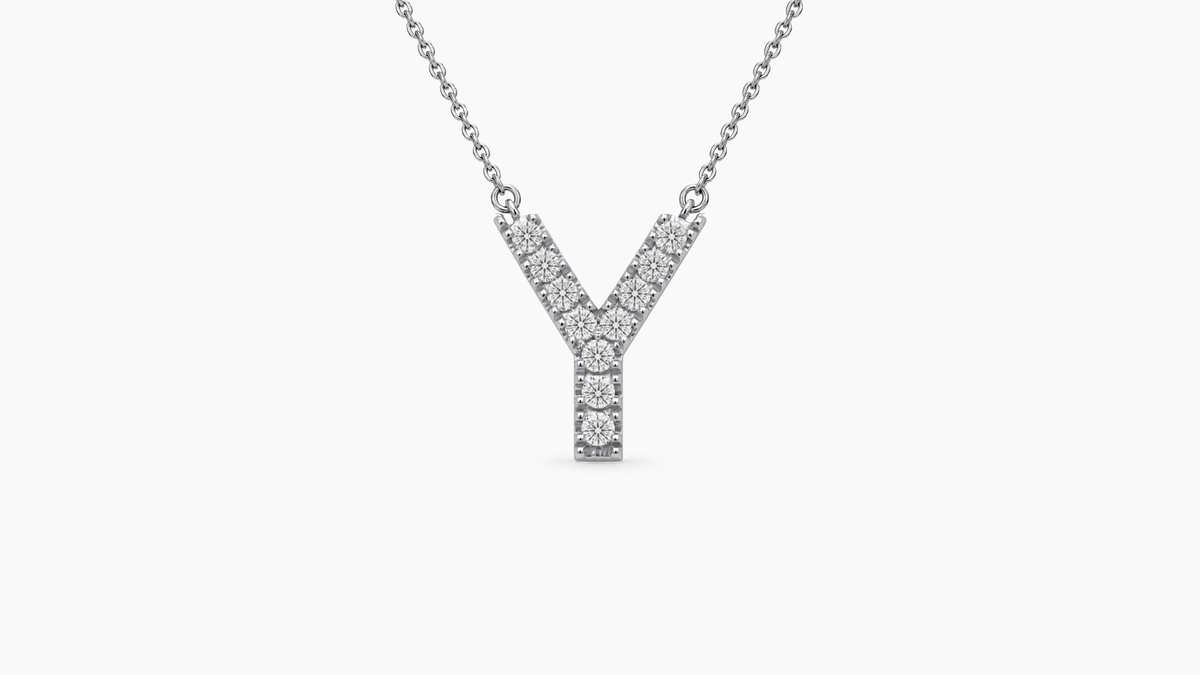 Large Diamond Initial with Chain — Y — White Gold