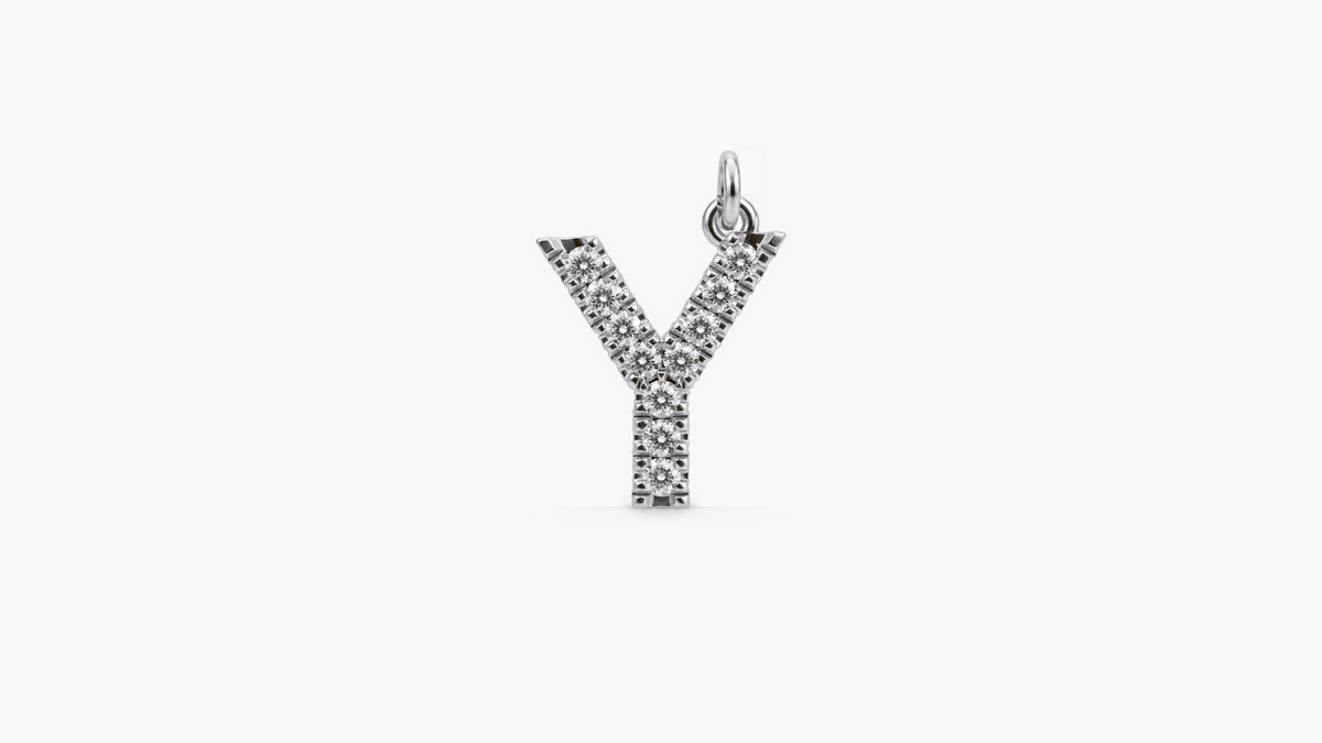 Large Diamond Initial Pendant — Y — White Gold