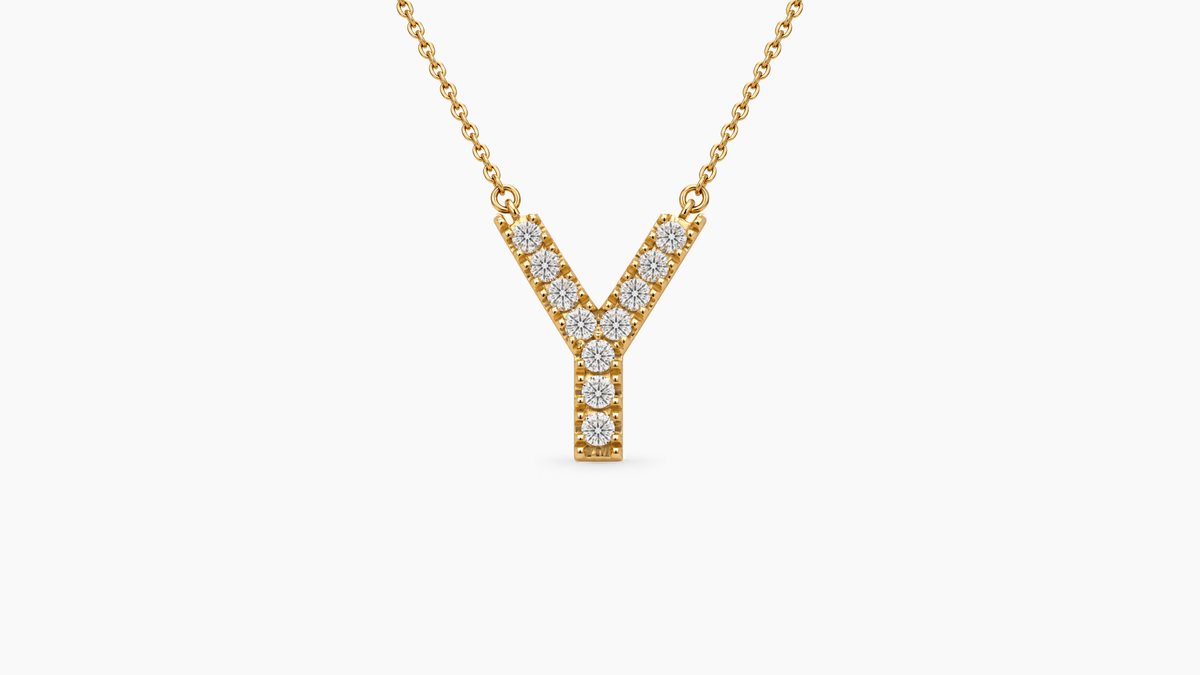 Large Diamond Initial with Chain — Y — Yellow Gold