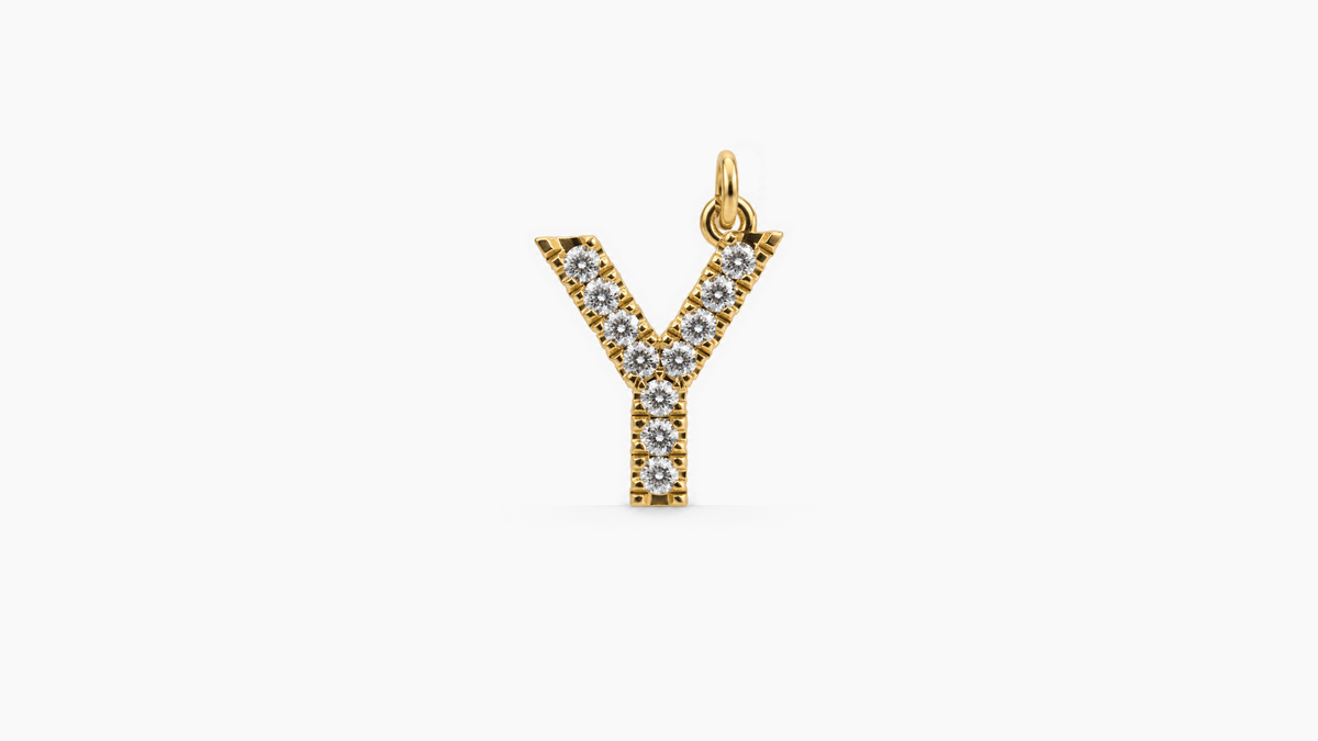 Large Diamond Initial Pendant — Y — Yellow Gold