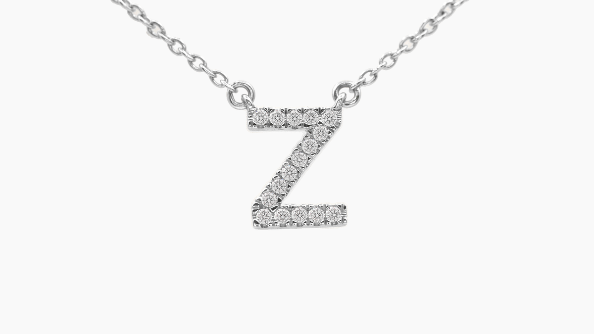 Large Diamond Initial with Chain — Z — White Gold