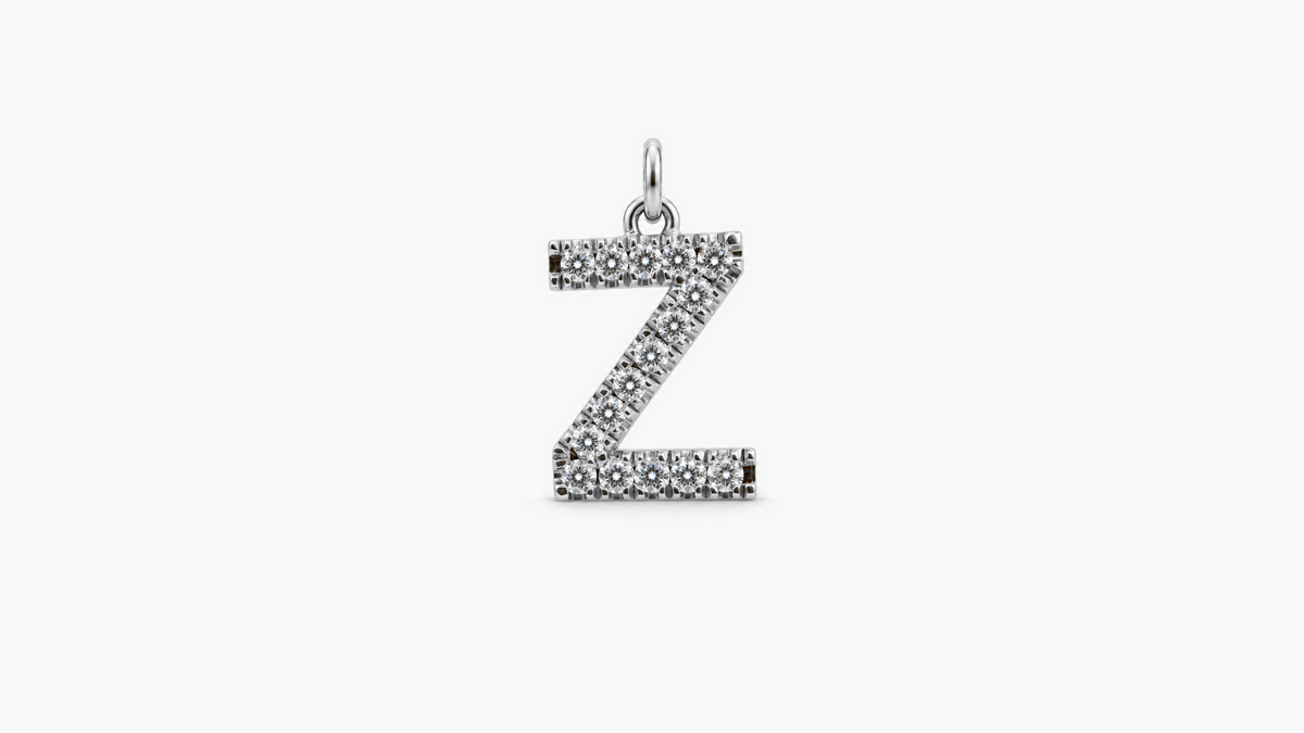 Large Diamond Initial Pendant — Z — White Gold