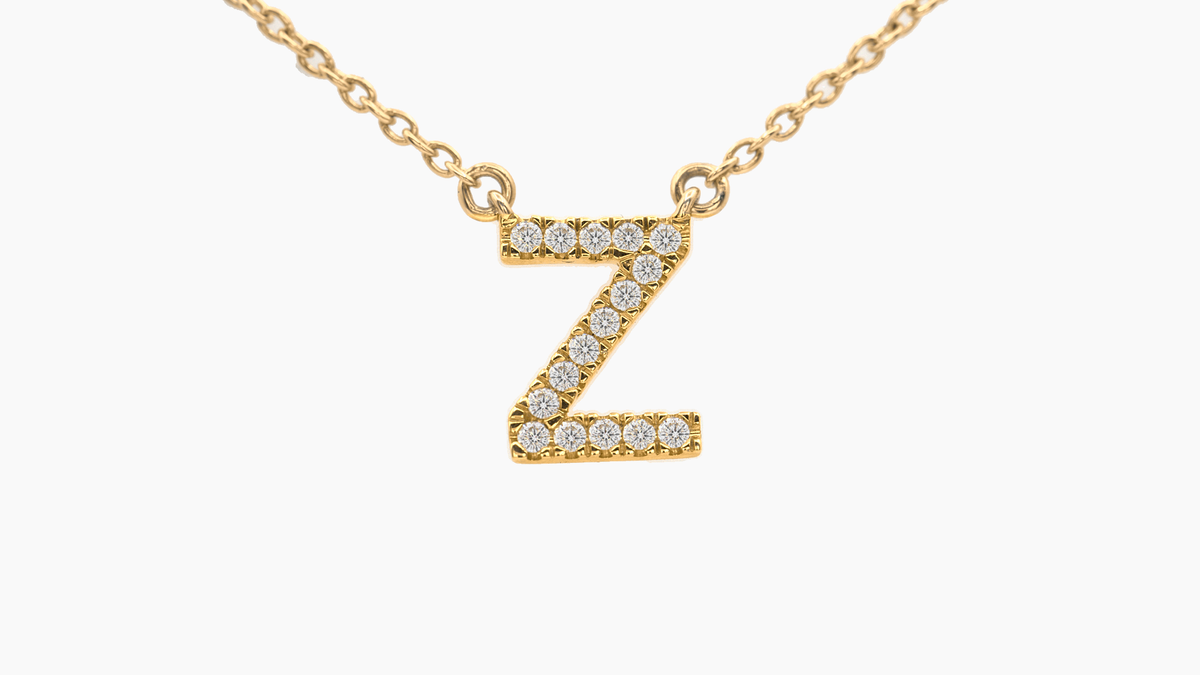 Large Diamond Initial with Chain — Z — Yellow Gold