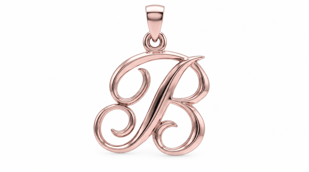 Large Cursive Initial — B — Rose Gold