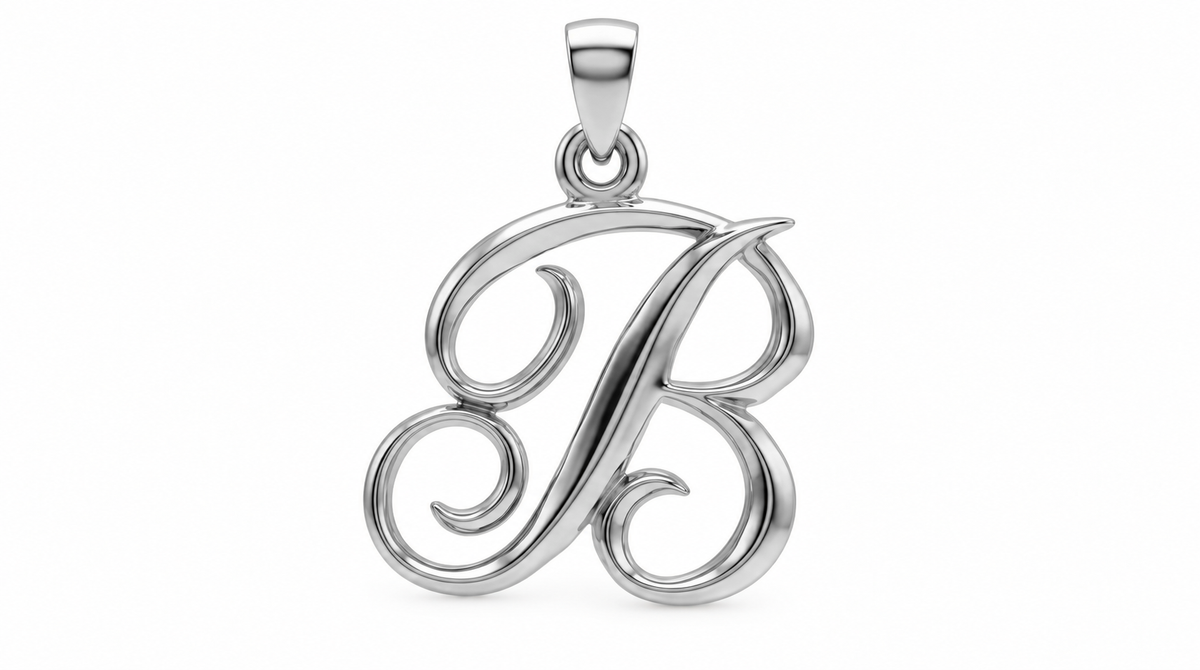 Large Cursive Initial — B — White Gold