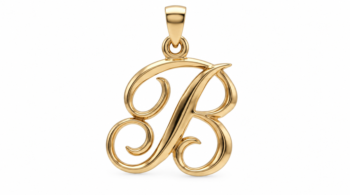 Large Cursive Initial — B — Yellow Gold