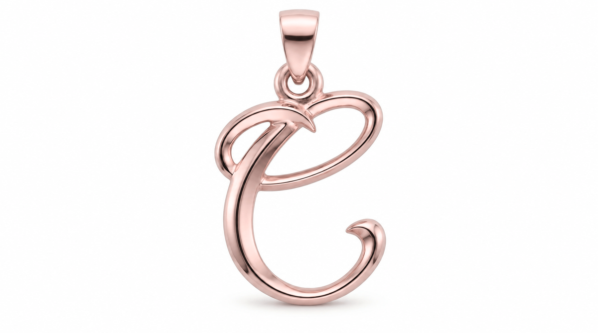 Large Cursive Initial — C — Rose Gold