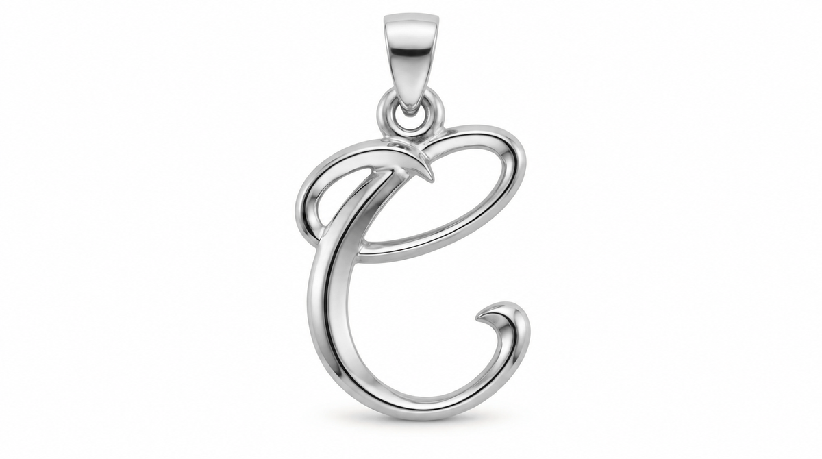 Large Cursive Initial — C — White Gold