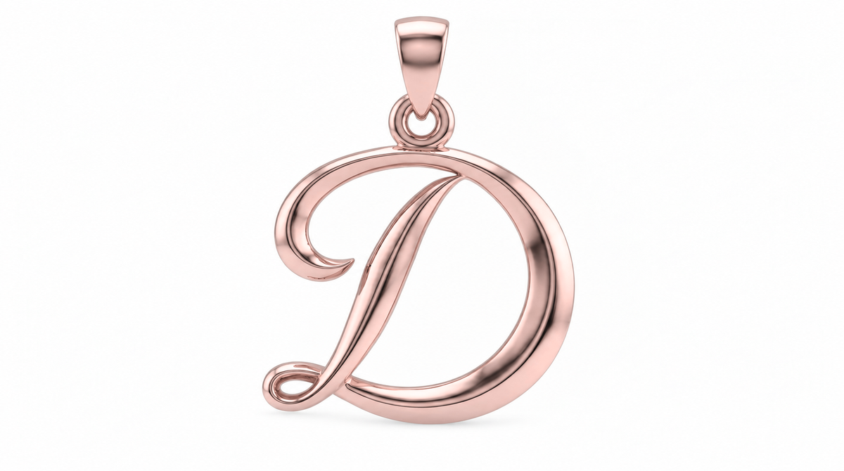 Large Cursive Initial — D — Rose Gold