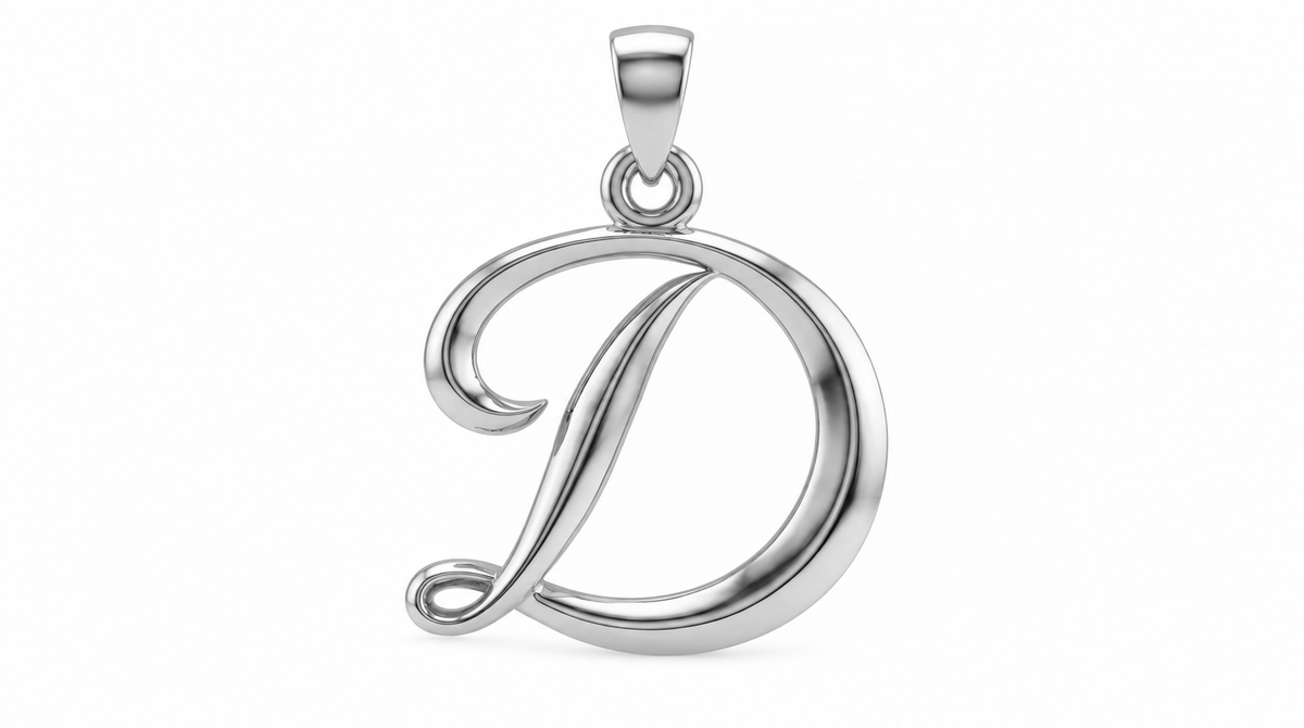 Large Cursive Initial — D — White Gold