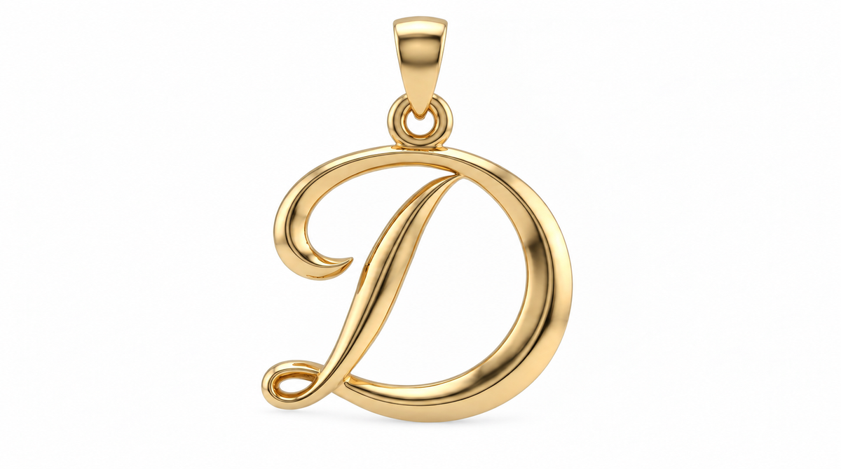Large Cursive Initial — D — Yellow Gold