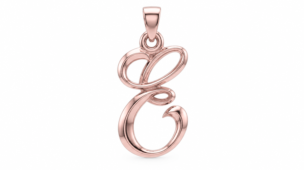 Large Cursive Initial — E — Rose Gold