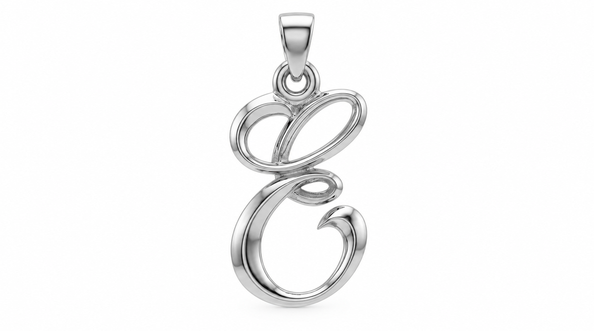Large Cursive Initial — E — White Gold
