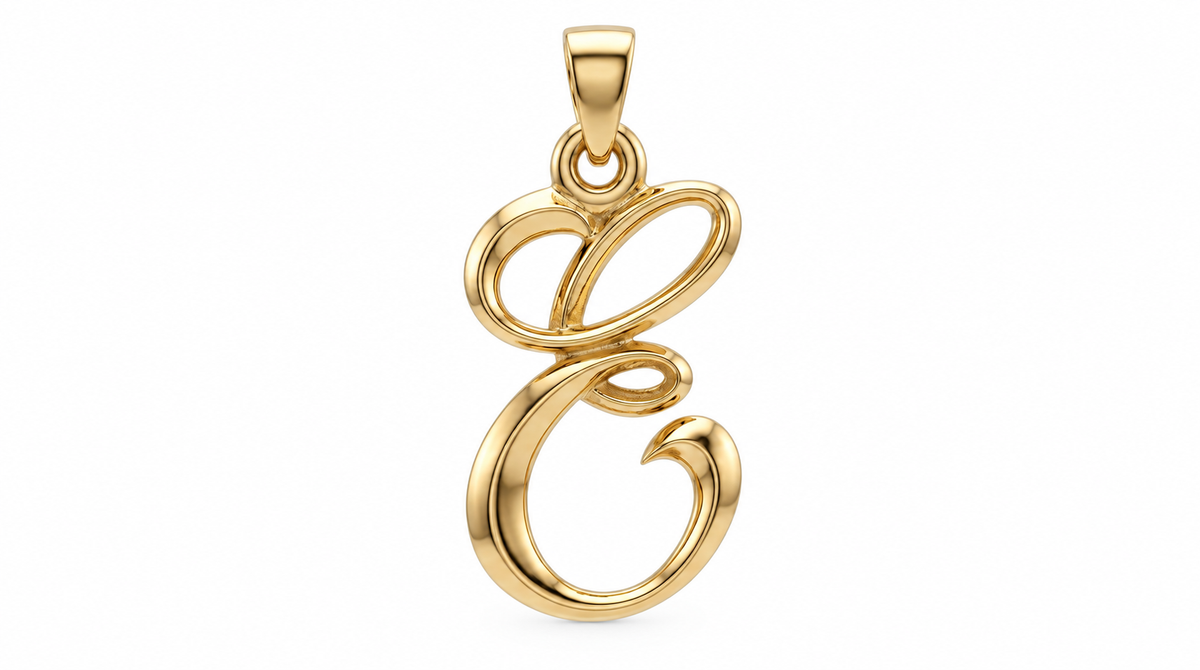 Large Cursive Initial — E — Yellow Gold