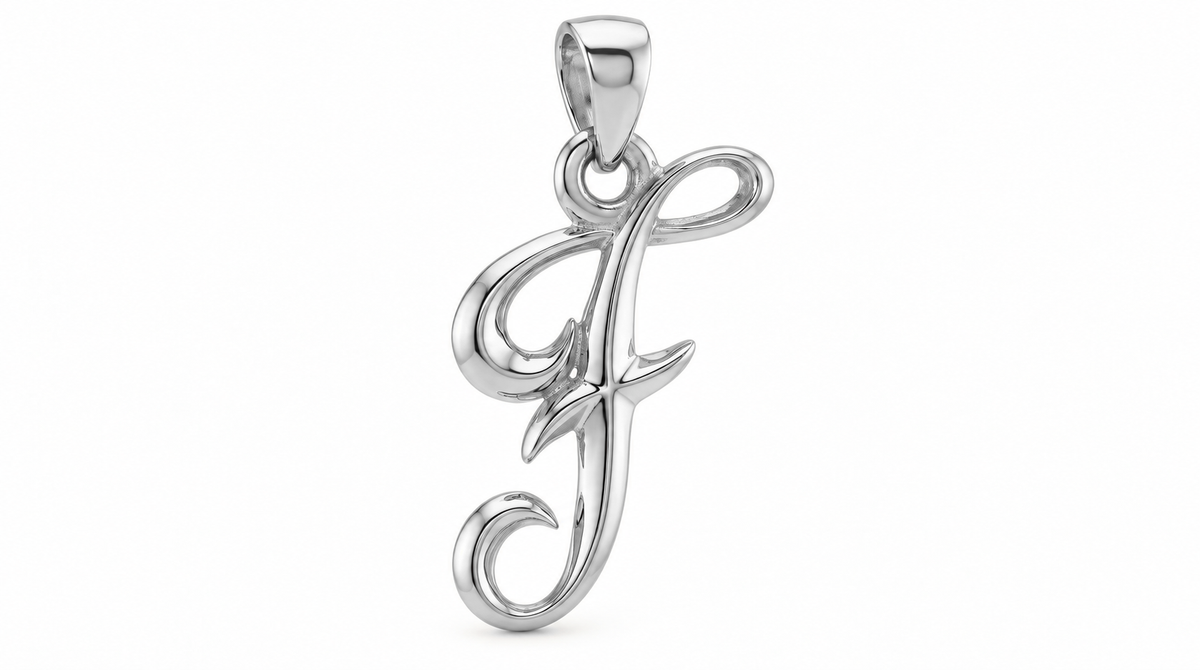 Large Cursive Initial — F — White Gold