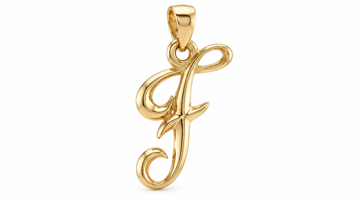 Large Cursive Initial — F — Yellow Gold
