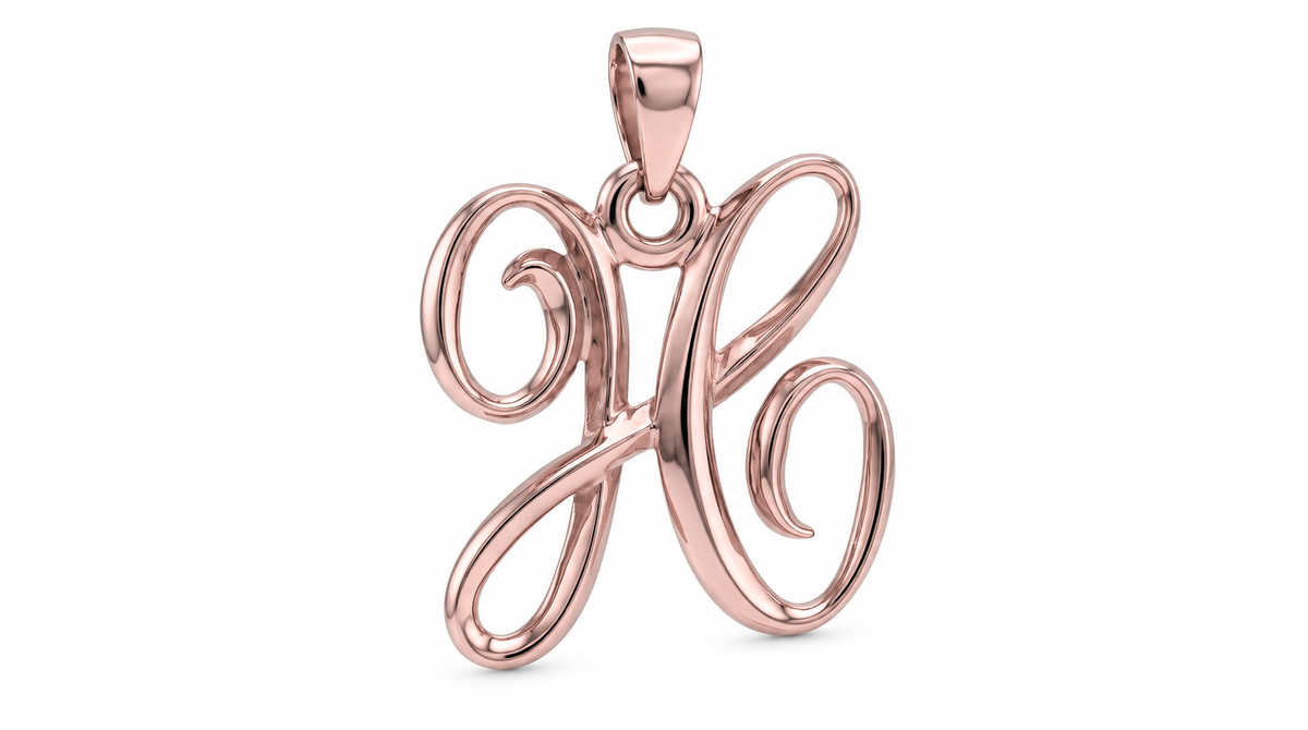 Large Cursive Initial — H — Rose Gold