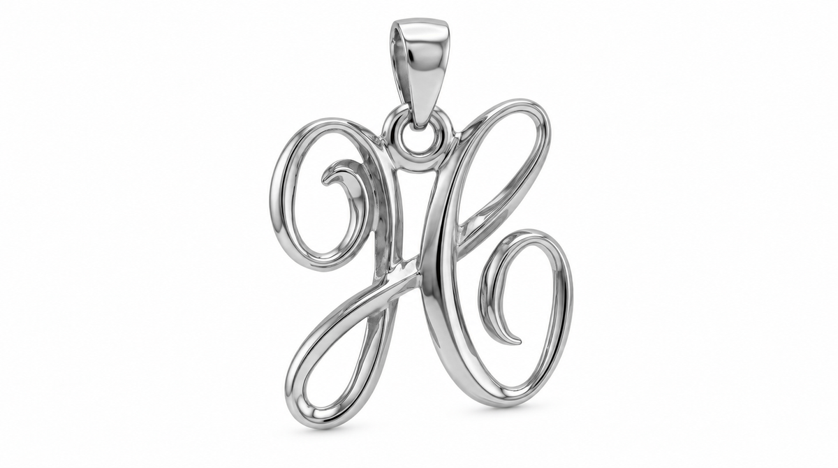 Large Cursive Initial — H — White Gold