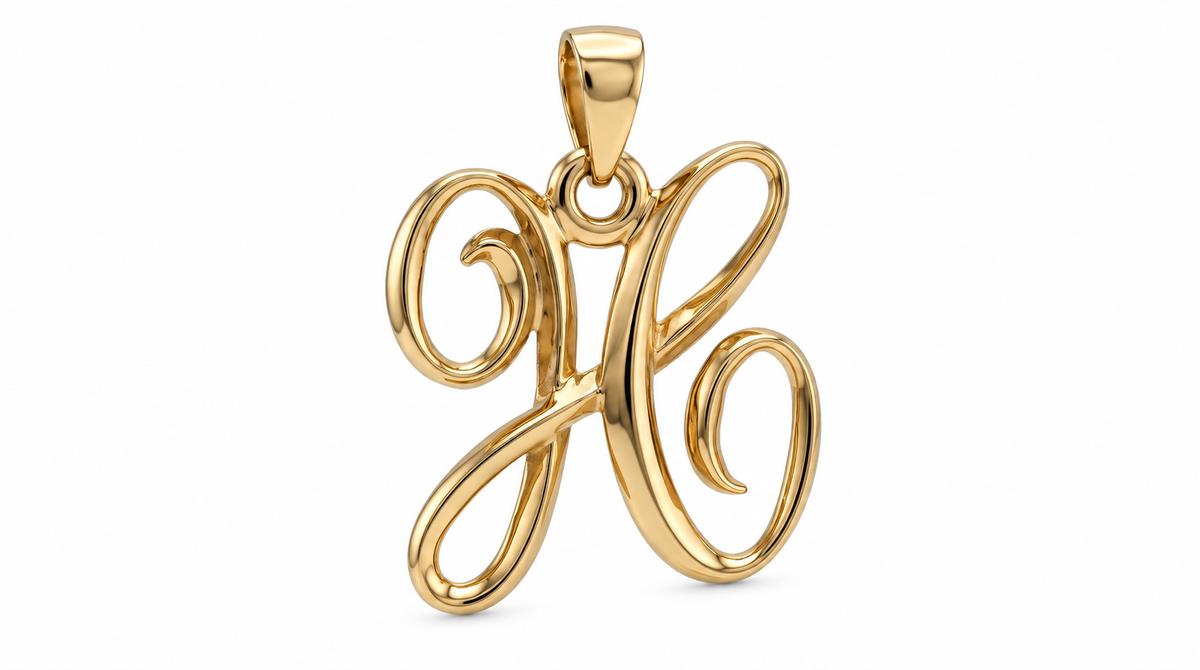 Large Cursive Initial — H — Yellow Gold