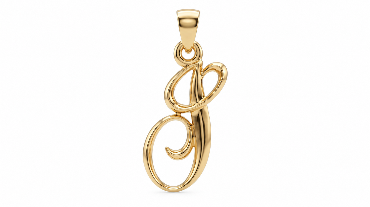 Large Cursive Initial — J — Yellow Gold