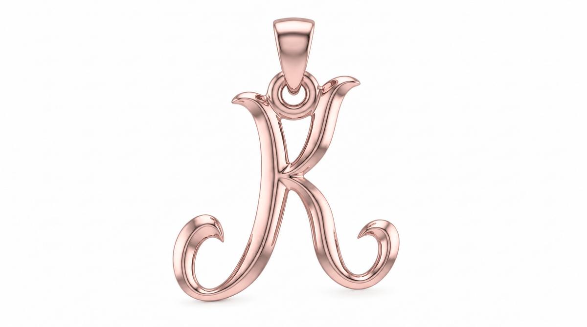 Large Cursive Initial — K — Rose Gold