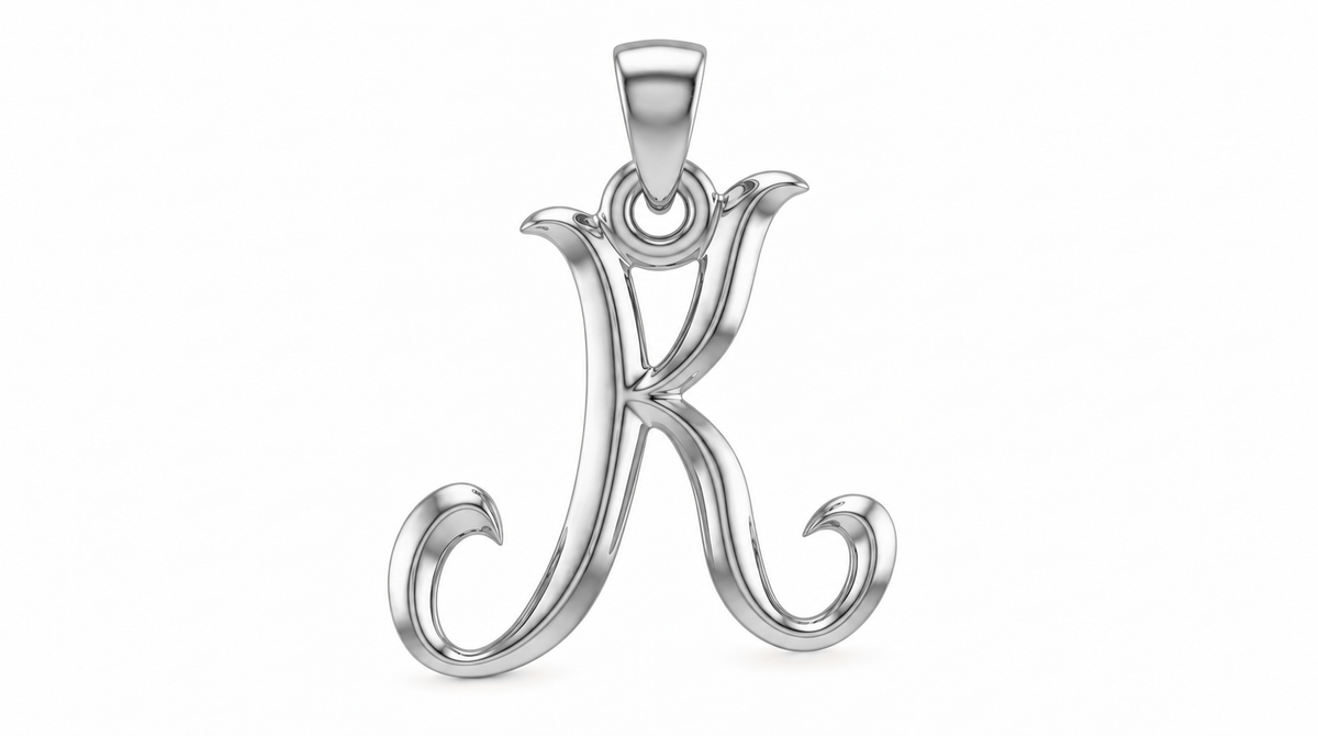 Large Cursive Initial — K — White Gold