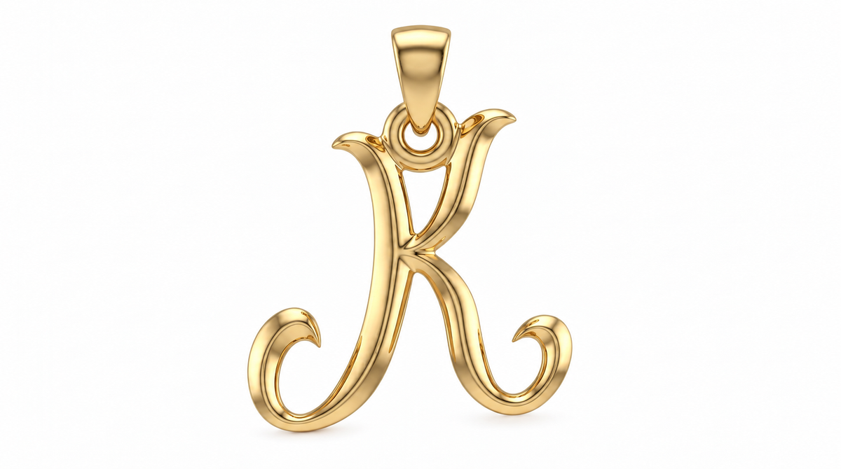 Large Cursive Initial — K — Yellow Gold