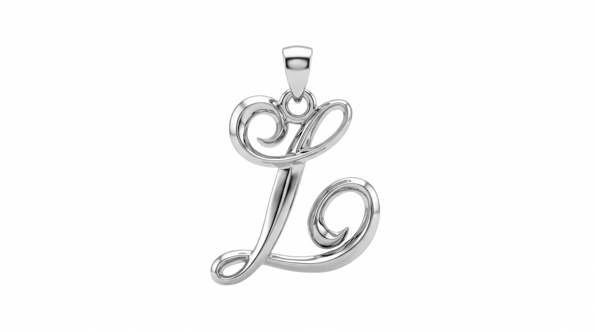 Large Cursive Initial — L — White Gold