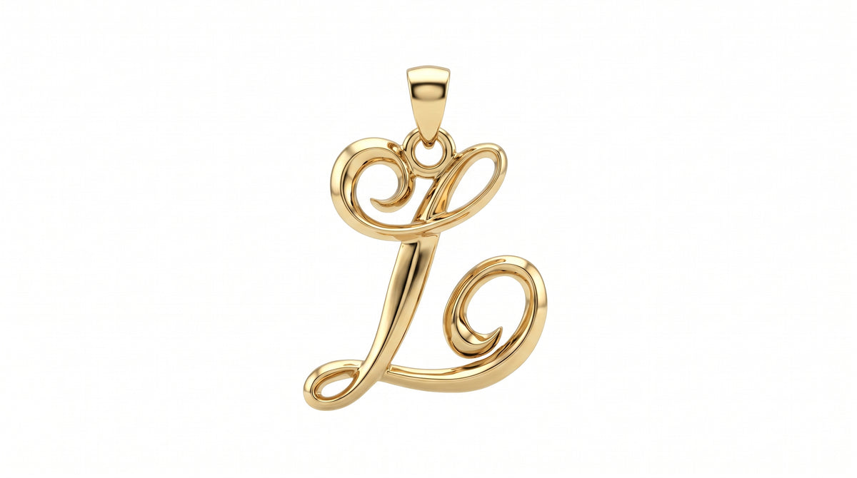 Large Cursive Initial — L — Yellow Gold
