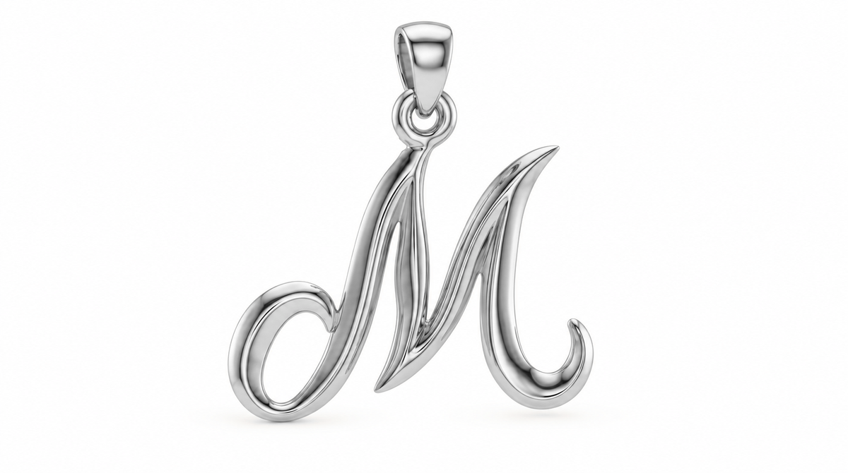 Large Cursive Initial — M — White Gold