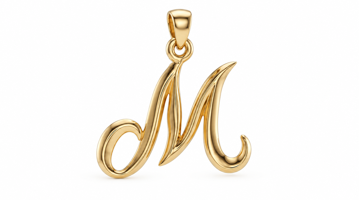 Large Cursive Initial — M — Yellow Gold