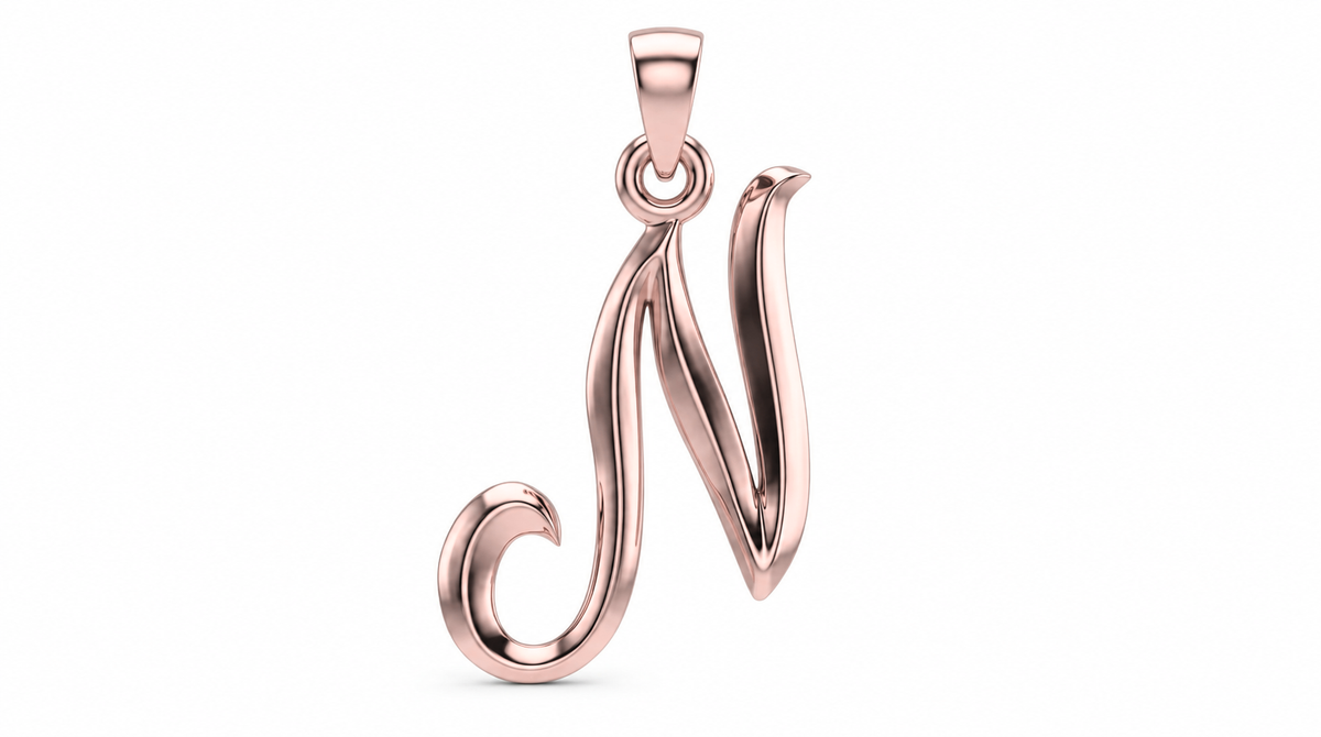 Large Cursive Initial — N — Rose Gold