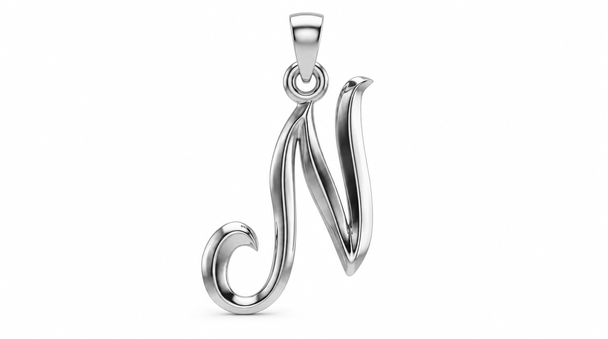Large Cursive Initial — N — White Gold