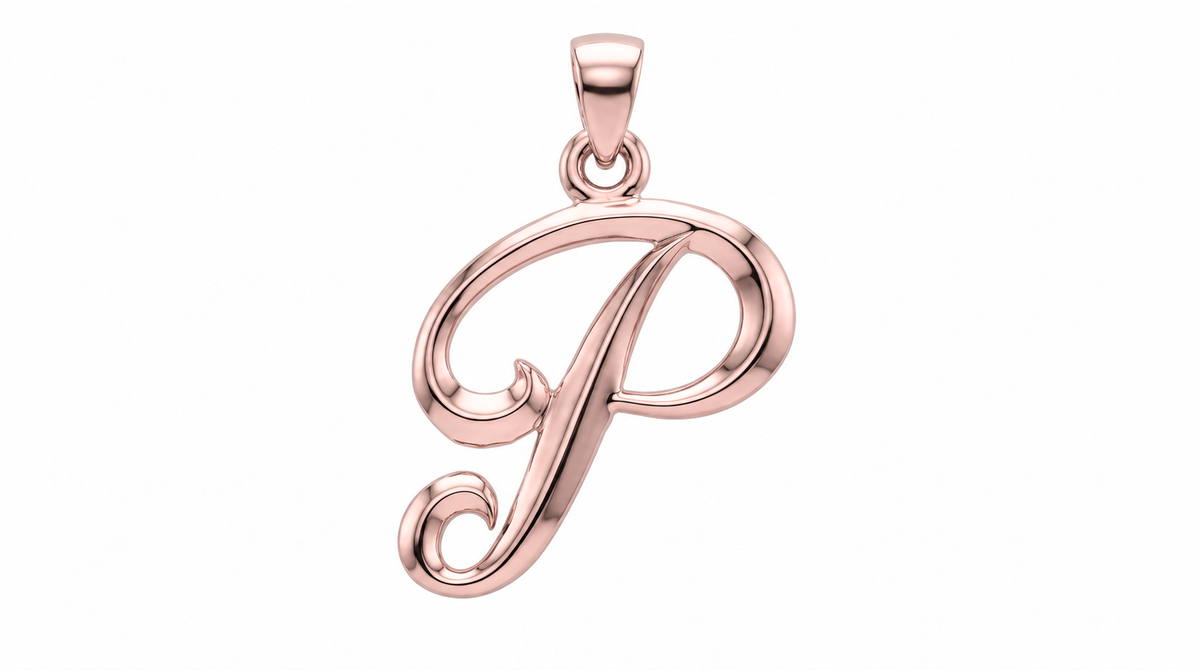 Large Cursive Initial — P — Rose Gold