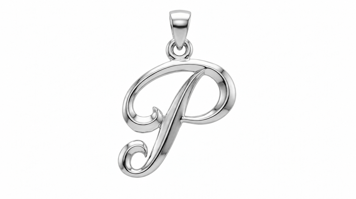 Large Cursive Initial — P — White Gold