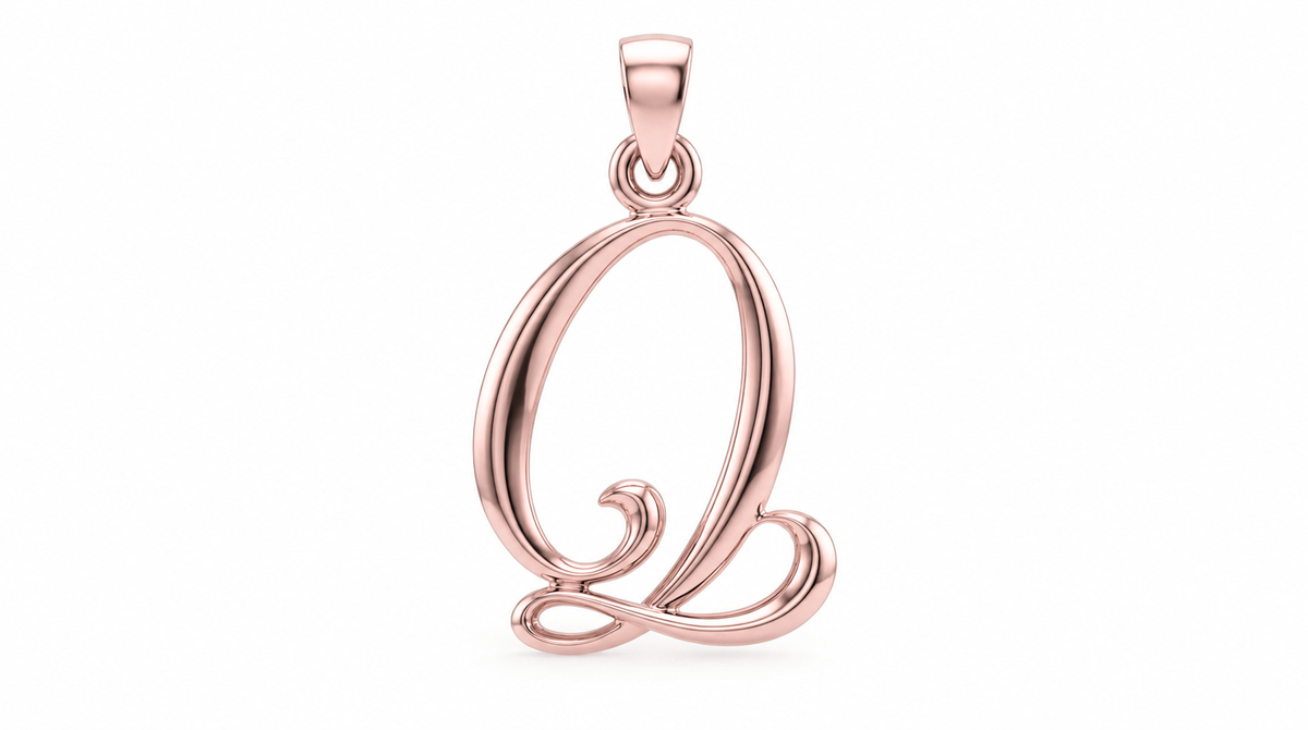 Large Cursive Initial — Q — Rose Gold
