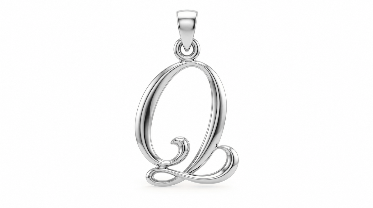 Large Cursive Initial — Q — White Gold