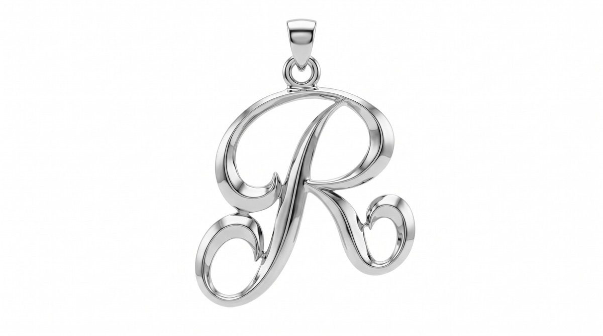Large Cursive Initial — R — White Gold