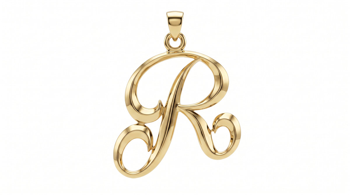 Large Cursive Initial — R — Yellow Gold