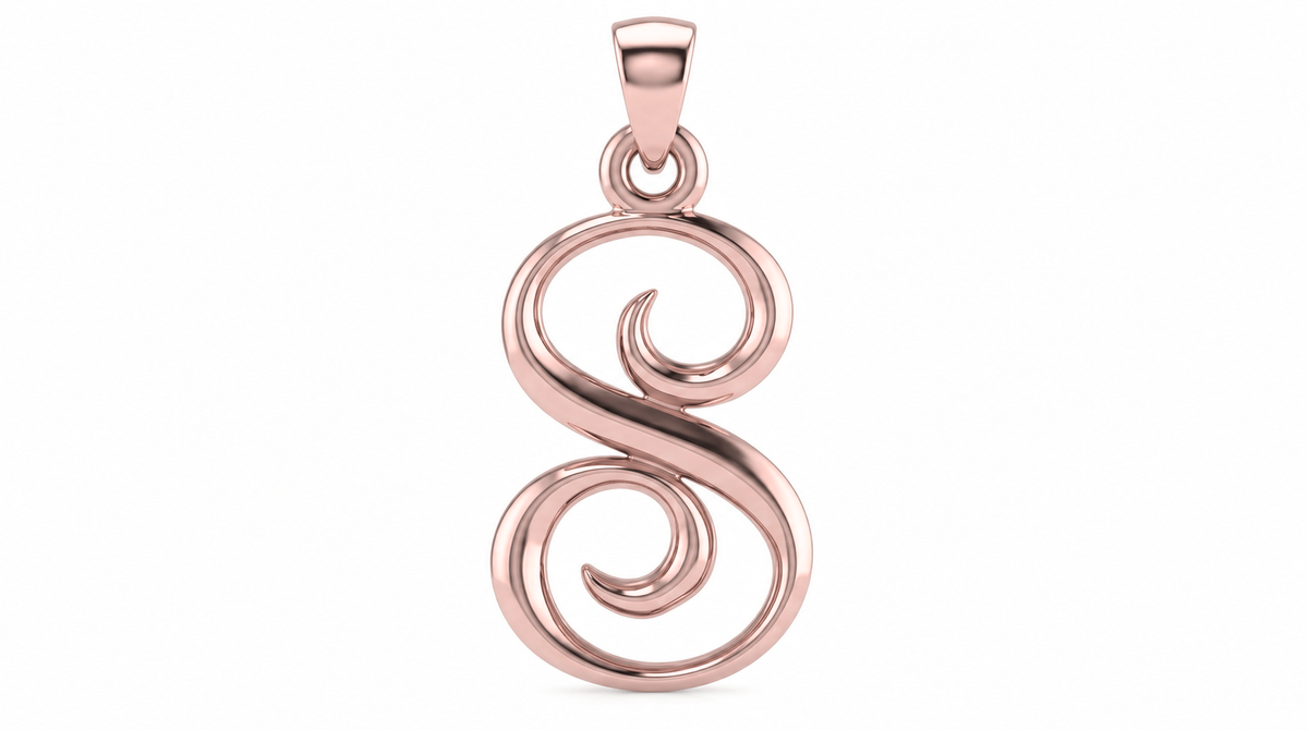 Large Cursive Initial — S — Rose Gold