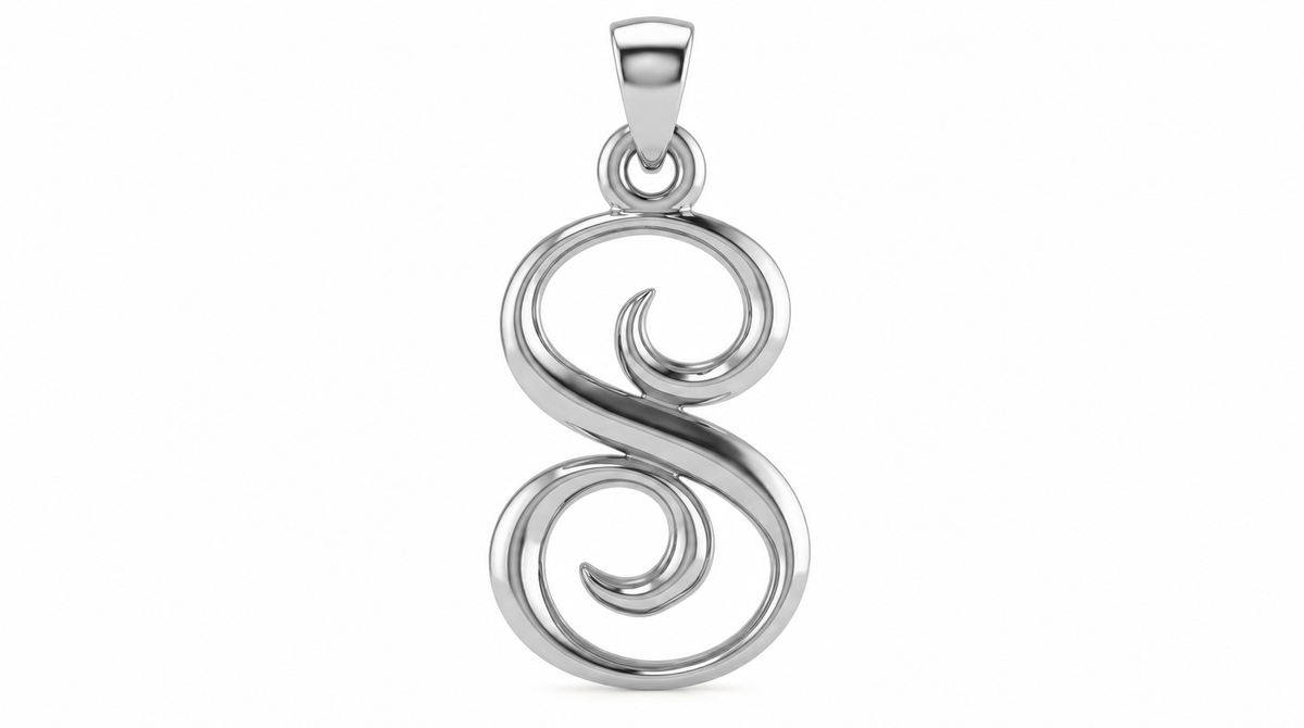 Large Cursive Initial — S — White Gold
