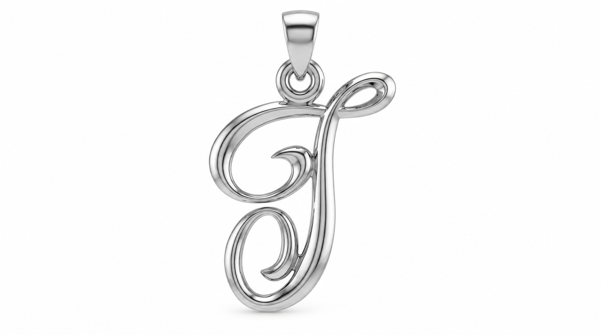 Large Cursive Initial — T — White Gold